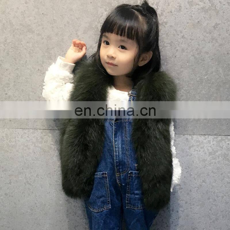 2016 European Winter New Girls Light Blue Cute Plush Real Fox Fur Kids Fur Vest