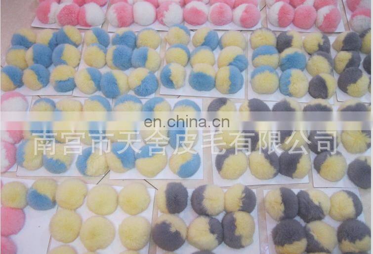 genuine fur trimming for beanie and garment two tone mixed color rabbit fur ball from china