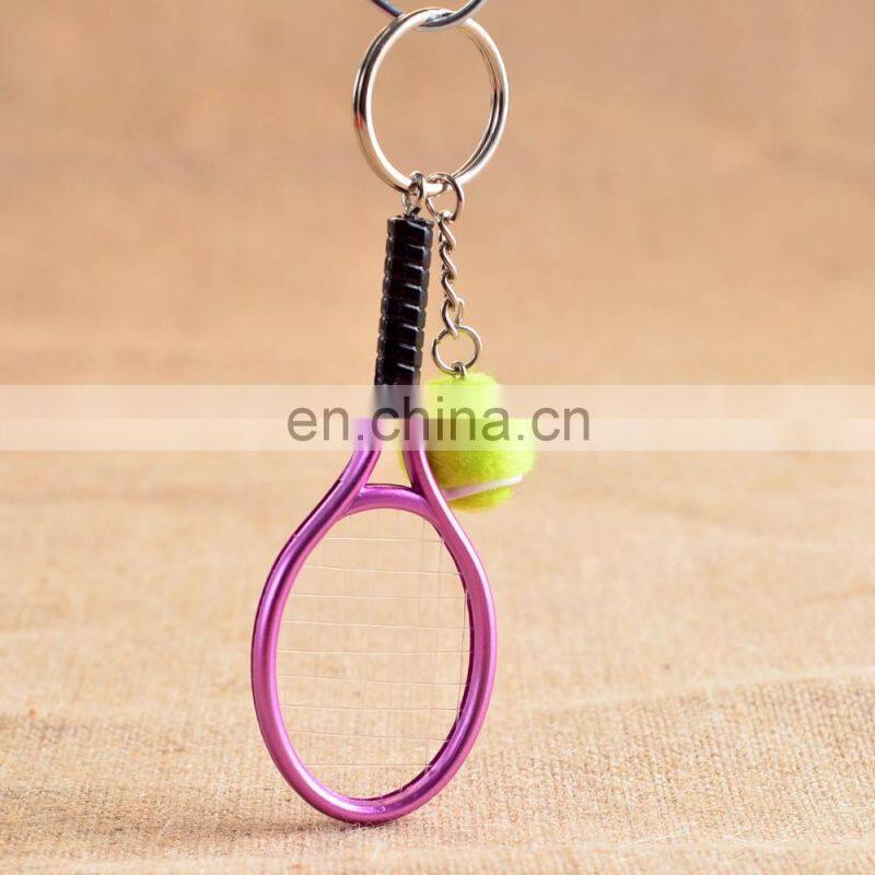 custom sport key holder plastic tennis ball keyring metal 3d mini tennis and tennis racket keychain for club game gifts