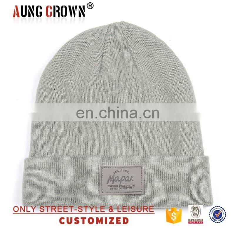 custom stripe beanie with custom patch label grey beanie hats