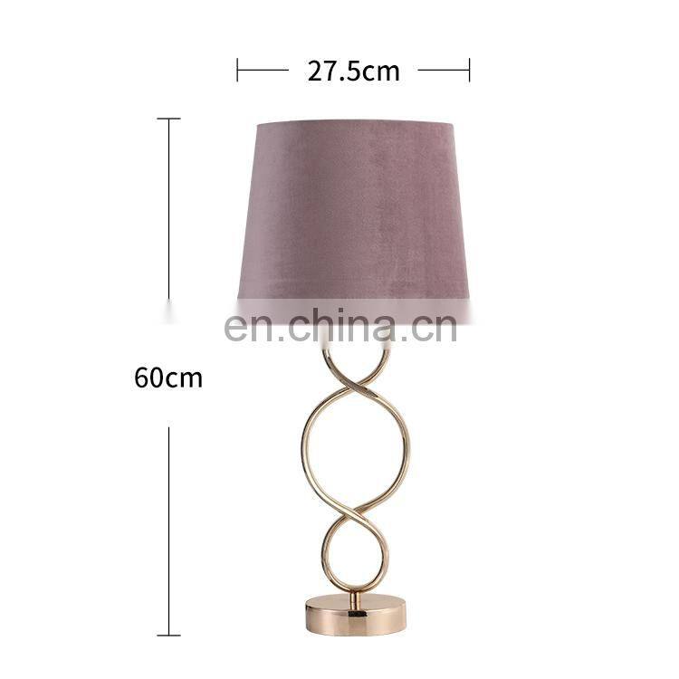 Factory wholesale living room lighting custom luxury metal bedside lamps with pink lampshade
