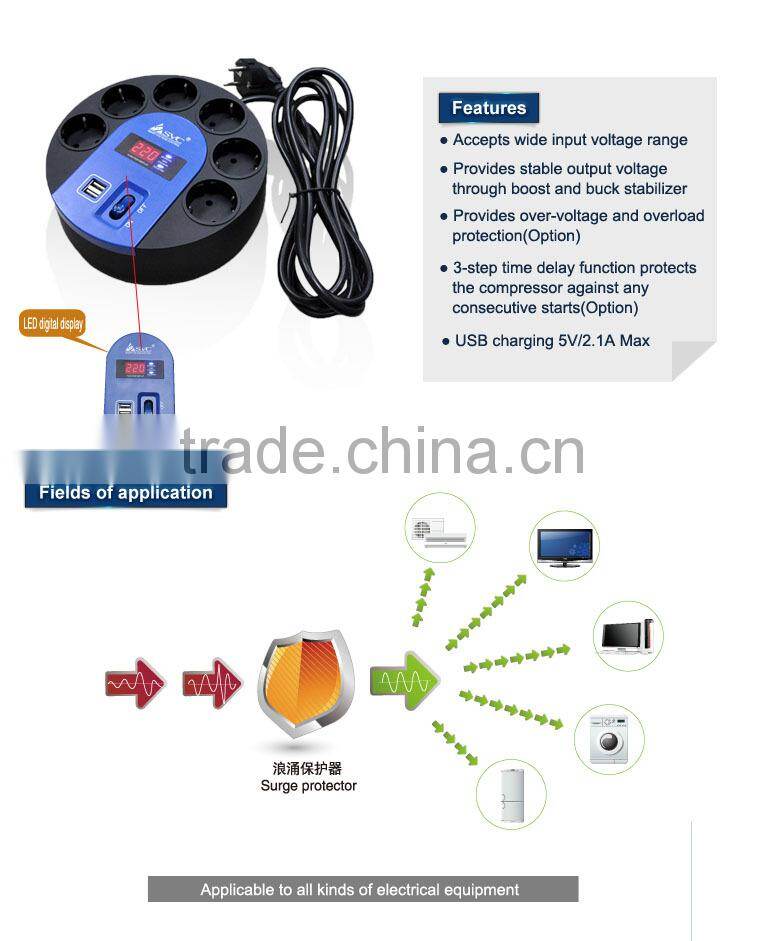 Fireproofing Surge Protector LED Display USB Output 6 Ways Sockets