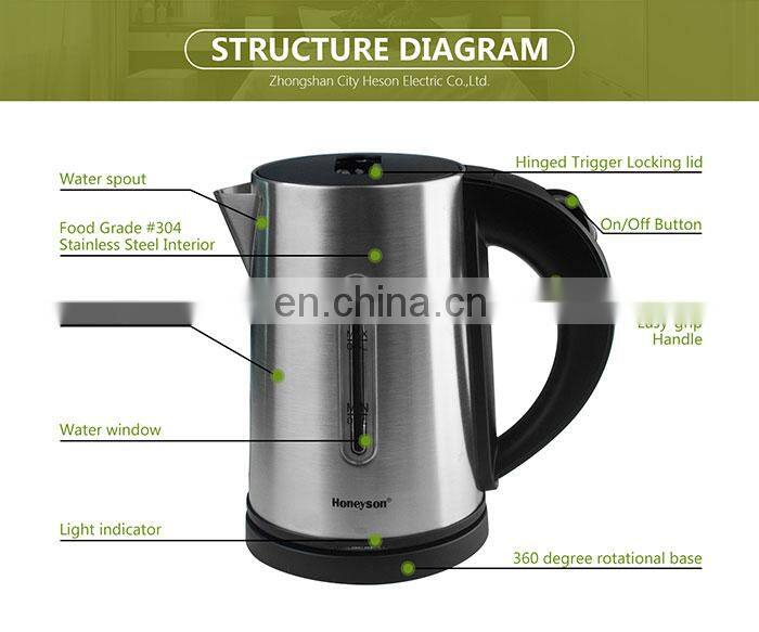Quiet electric kettle 304 stainless steel electric for hotel 0.6l H1263 from china appliance