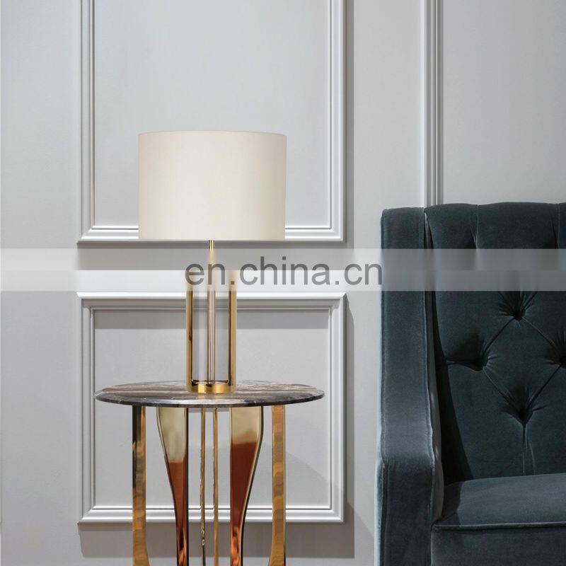 High-end Decorative Villa Desk Light With Steel Gold Column Crystal Table Lamp