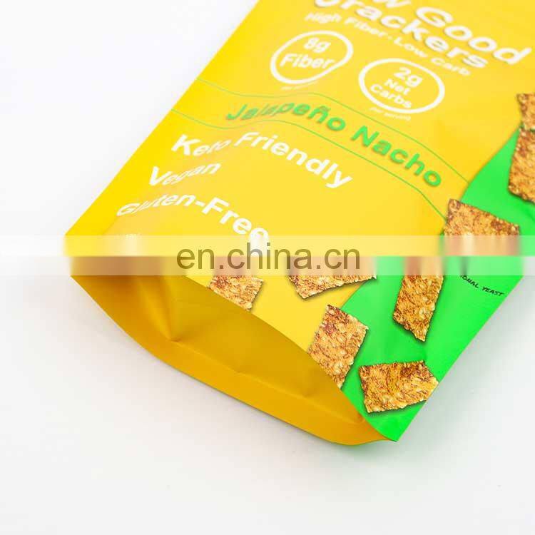 Custom printed bright yellow food plastic food bags packaging three side seal snack food bags