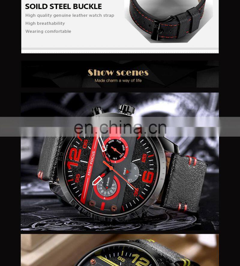MINI FOCUS MF0068G Luxury Brand Men Watches Leather Strap Quartz Wrist Watch Men Waterproof Sport Clock Mens Wristwatch