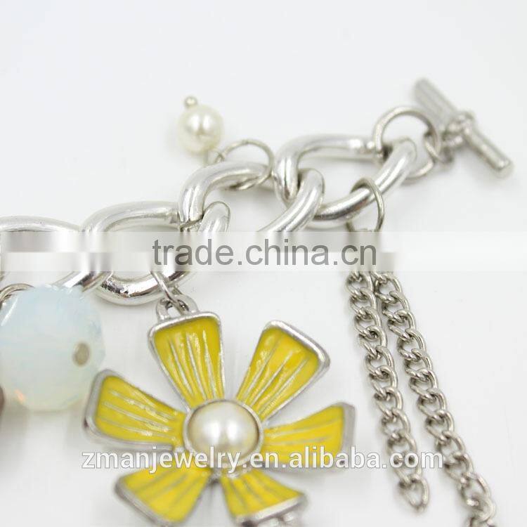 Silver Plated Pearl Pendant Bracelet,Flower Shape Chain Bracelet 2015