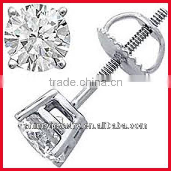 solitaire accent round AAA cubic zirconia sapphire stud earring