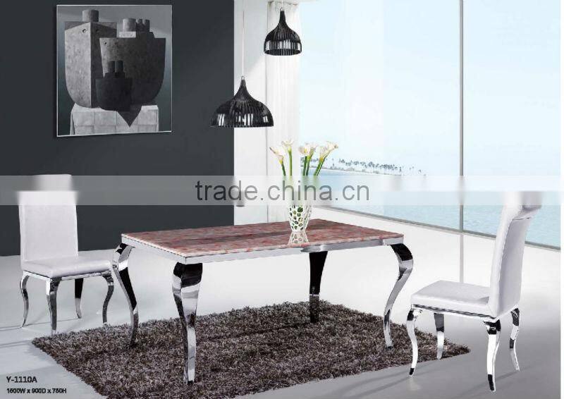 Modern style square marble top stainless steel frame dining table