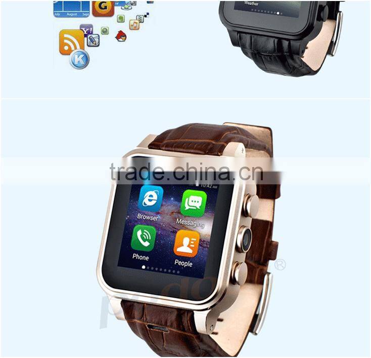2016 New style fashion leather wrist band waterproof Android smart watch with Camera Support SIM Card and GPS