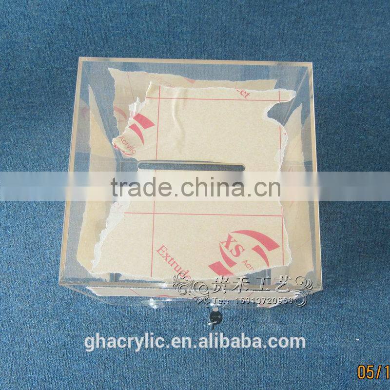 GH-RJ004 Hot sale Clear donation box with Lock ,high polished acrylic donation box