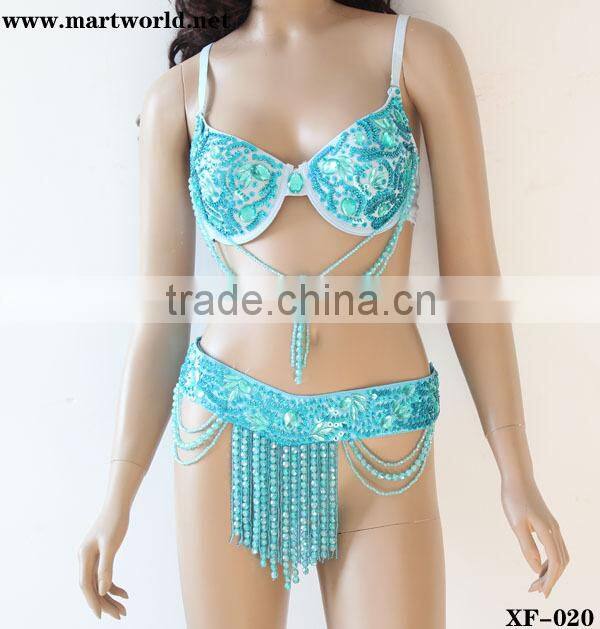 light blue bra and belt latin costumes for women (XF-020)