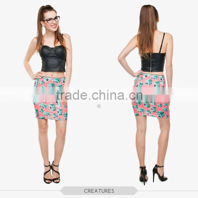 Women fashion summer sexy girls tight slim mini skirt high quality 3d digital full print custom hot sale tube stretchy skirt