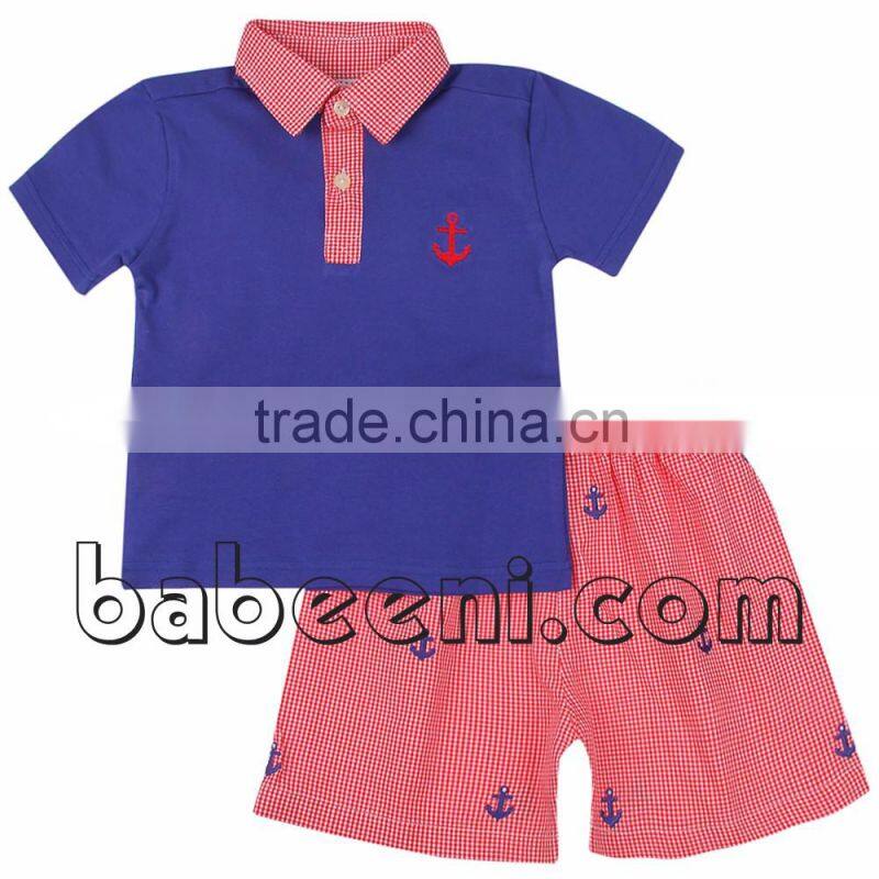 Sailing boat applique polo short set for boys