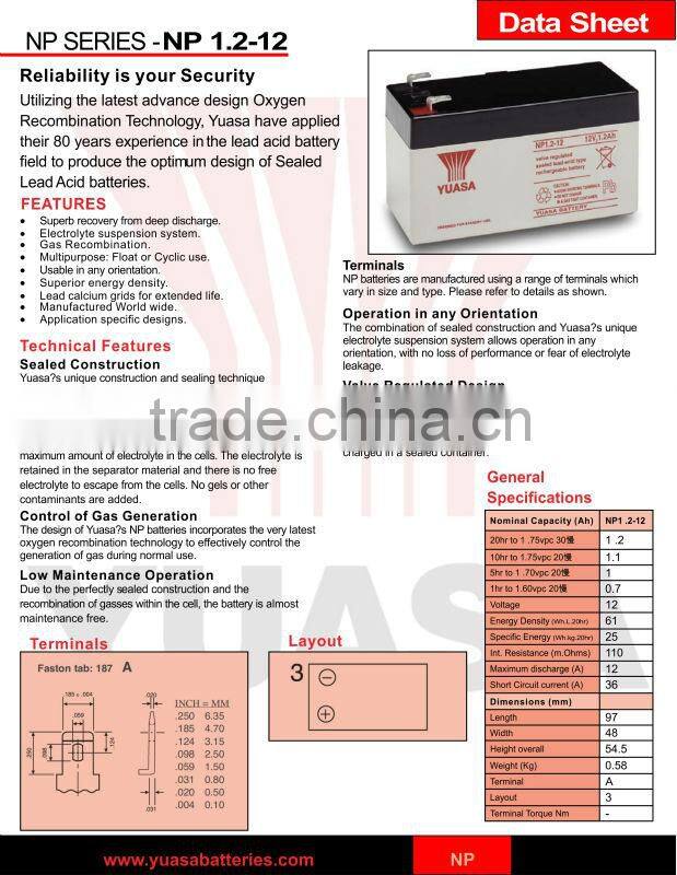 VRLA Battery Industrial Rechargeable batteries NP1.2-12