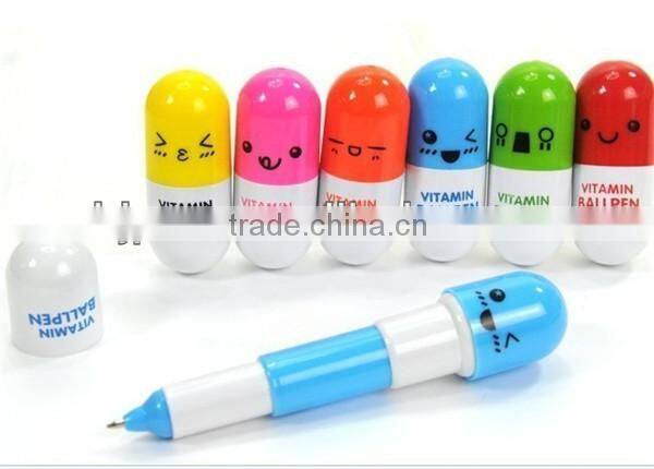 Mini Multicolor Cute Capsule Shape Samll Ball Pen , Cheap Plastic Gift Pens For Kids