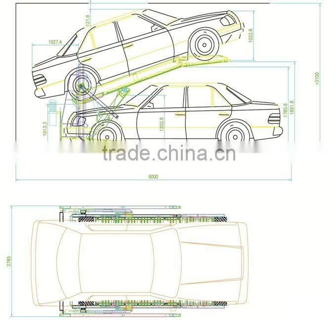 Hydraulic low ceiling tilting car stacking lift