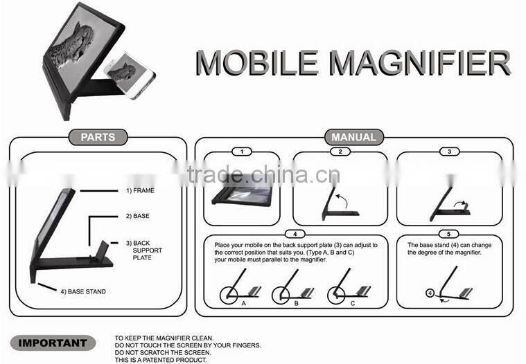 2015 hot selling Folding portable mobile phone HD screen magnifierfor iphone/samsung/smartphone,Mobile phone a magnifying glass