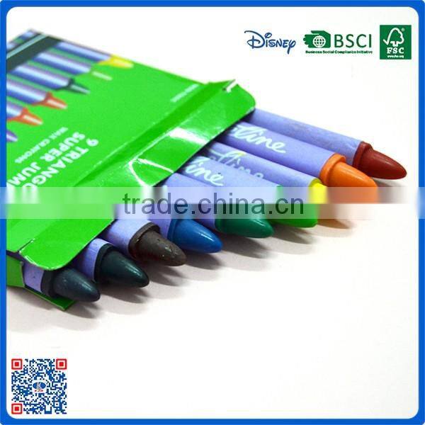 2016 wholesale 9 colors triangular crayons in paper box customized Logo printed crayons