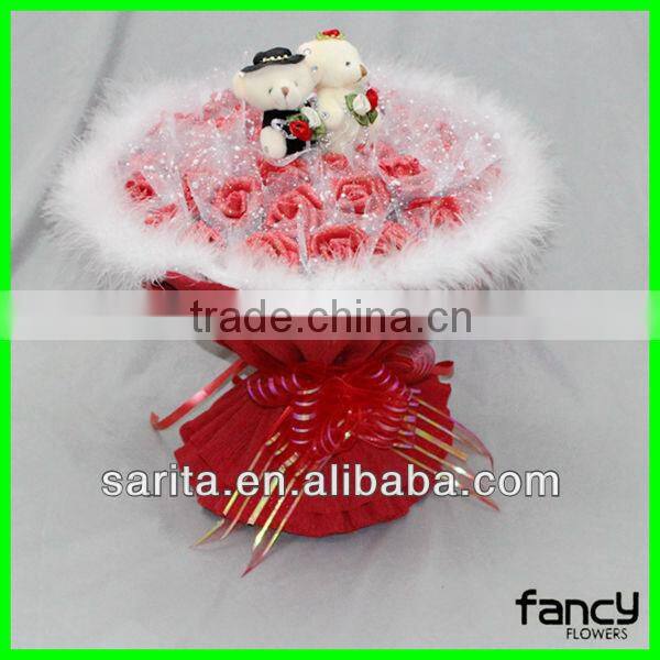 couples lovely teddy bears 38 pink roses plush doll bouquet toy originality artificial flowers romantic birthday festive gift