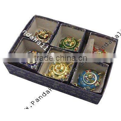 Handmade Cloisonne Decoration, Multicolor, Size: about 79mm wide, 39mm long, hole: 3mm, 6 pcs/box(CLB-39X79)