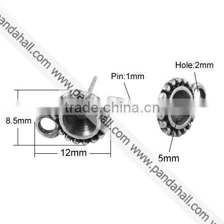 Tibetan Style Earstud Components, Flat Round, Antique Silver(TIBE-A20145-AS-FF)