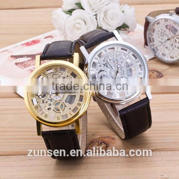 2016 High Quality Hollow Man Gift Clock Luxury Male Bbusiness Leather Wrist Military Sport Watch