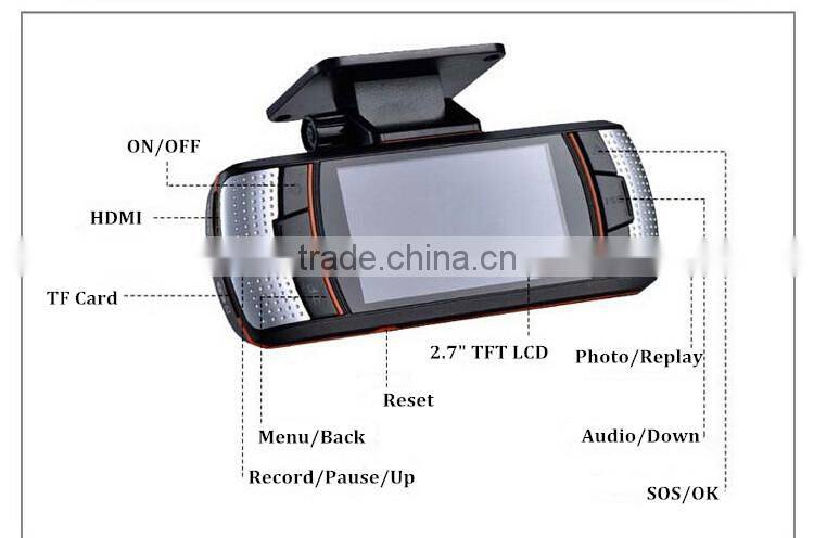 2.7 Inch TFT Screen 1080P Full HD 5.0M Pixel WDR Dual Lens Car Camera Recorder