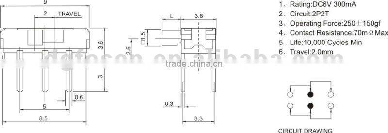 6 pin mini slide switch MK-22D01