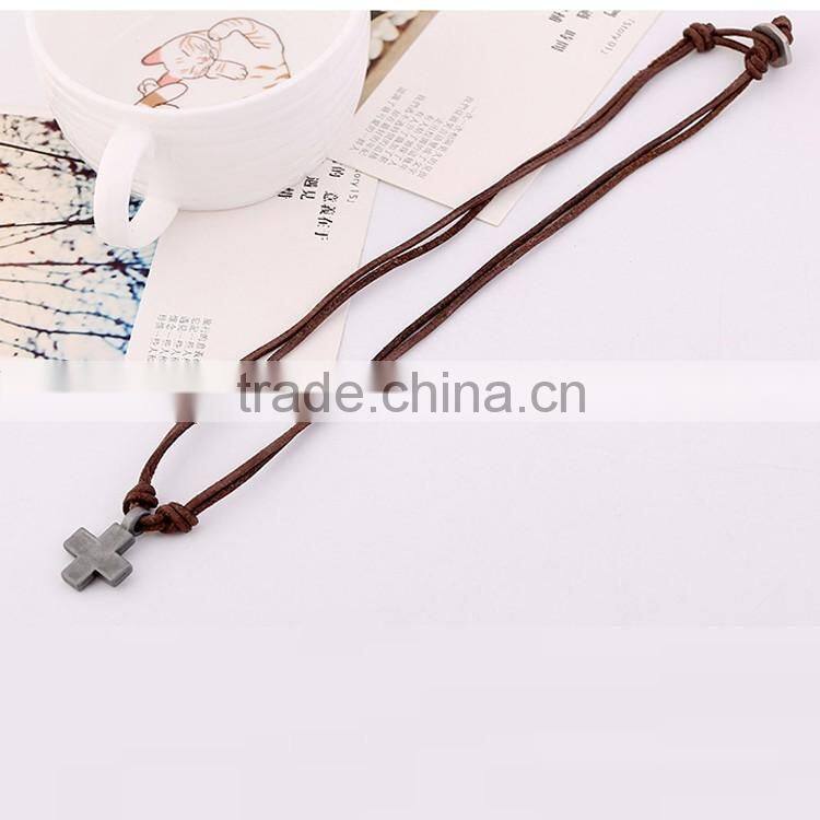 cross pendant leather choker collar necklace for women