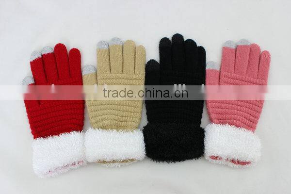 Winter warm touchscreen glove with three conductive fingertips for smart phone