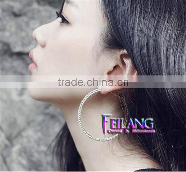 Diamond Earrings Double Round SIlver HOOP Earrings Double Chain