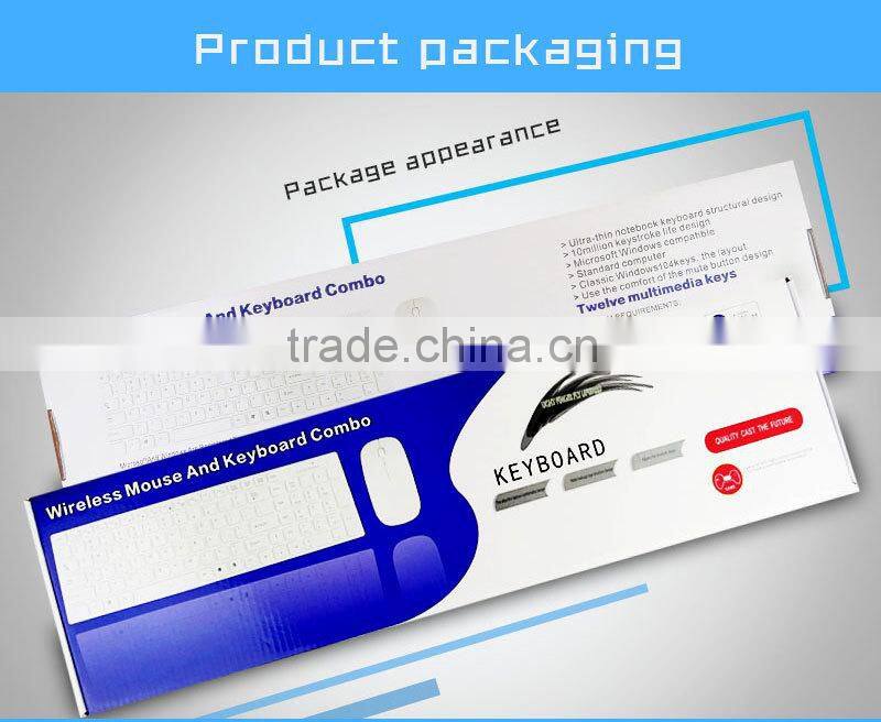 2.4g USB wireless keyboard mouse combo with white color for computer/laptop