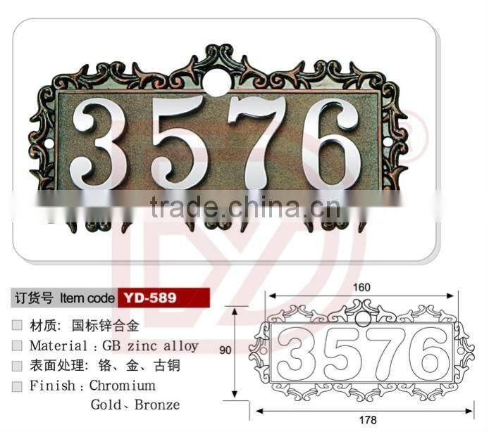 Lacy zinc alloy doorplate/house number plate