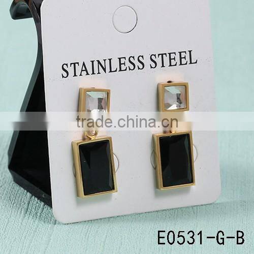 New arrival top wholesale gold black big stone rectangle elegant design earrings