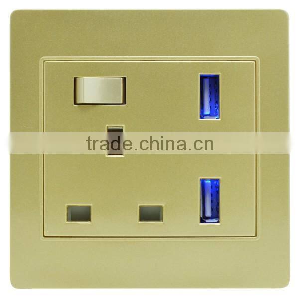 13A metal wall socket with usb port