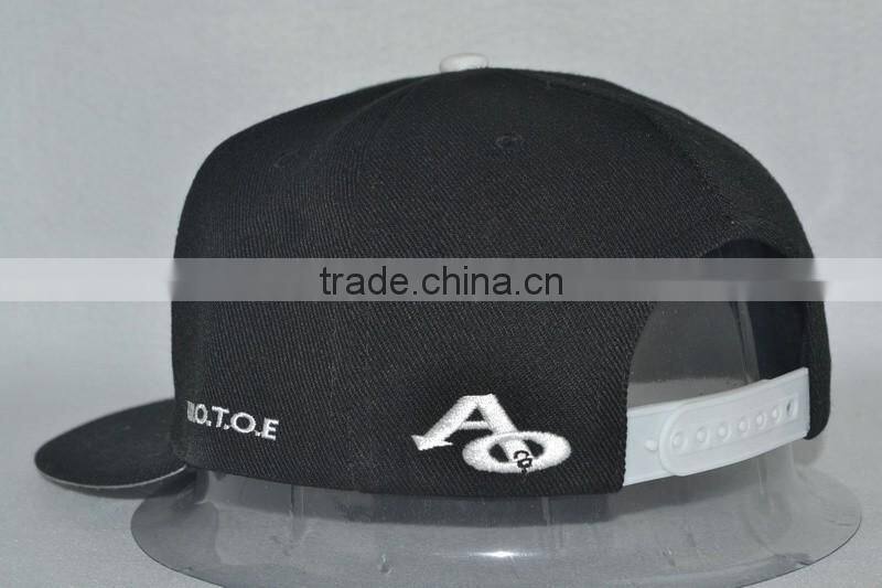 Guangzhou hat factory professional custom 100% acrylic/black/embroidery logo/flat brim hat