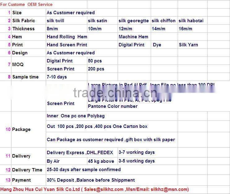 Factory Free Samples Hand Rolled Edge Silk Scarf