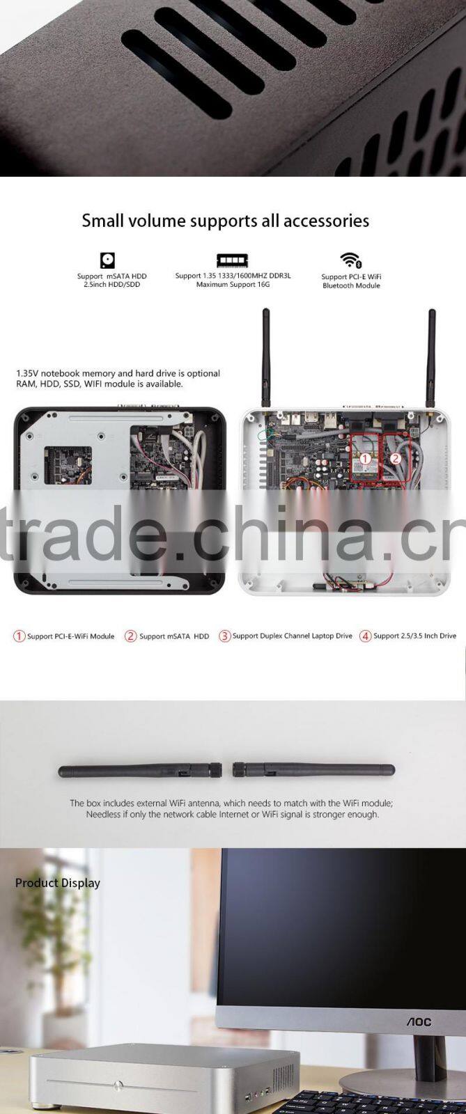 Realan W44-J1900T1 Mini ITX PC Celeron J1900 Processor Quod Core Support 8GB RAM 2 COM 6 USB 1HDMI 1 VGA 2 Audio 2 WiFi Hole