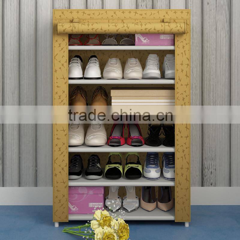 6 layers non-woven fabric metal tall narrow shoe rack with cloth cover
