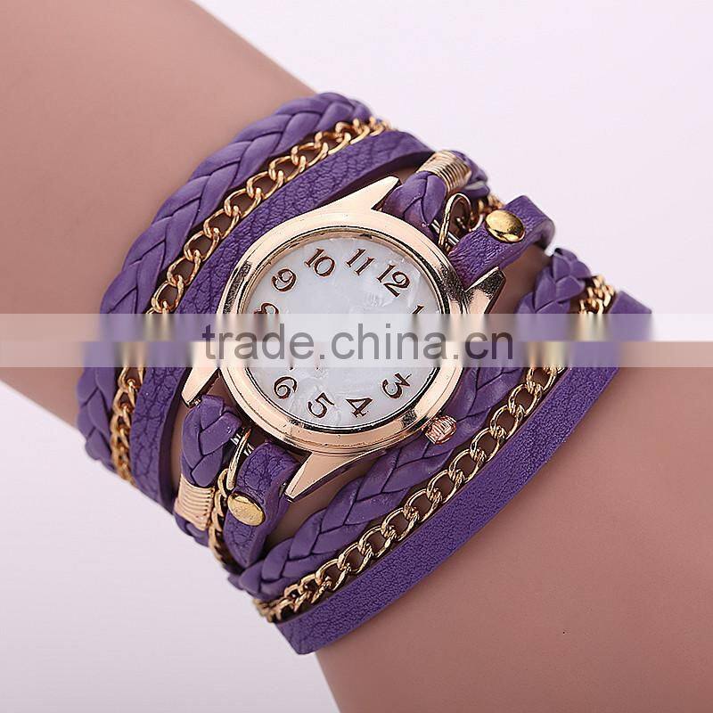 New braided bracelet watch leather bracelet watch multi colors waist watch for women