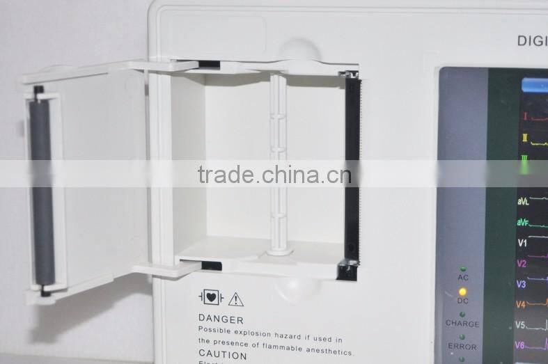 Hospital 7 inch color graphic LCD display portable 3 channels 12 lead ecg machine