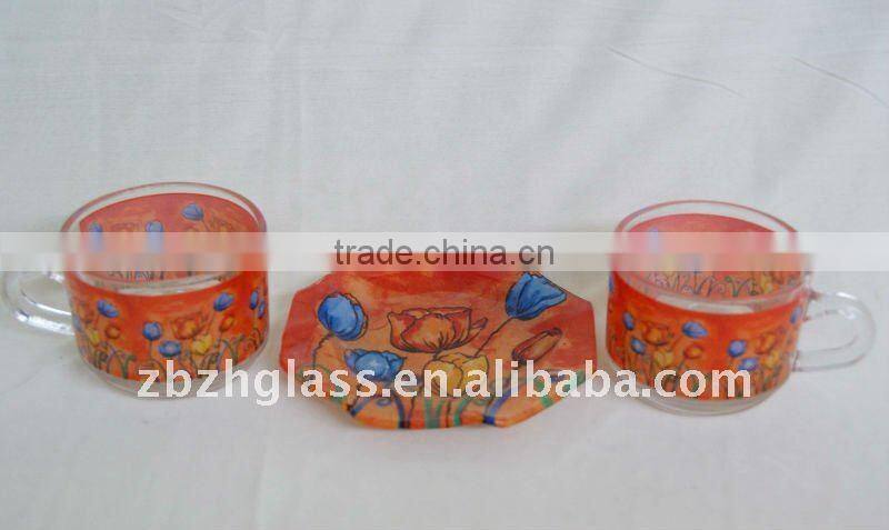 glass coffee cup and glass plate