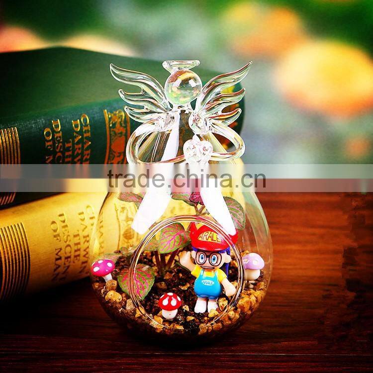 ANGEL CRYSTAL CANDLE STICK GLASS HOLDER WITH ANGLE WING