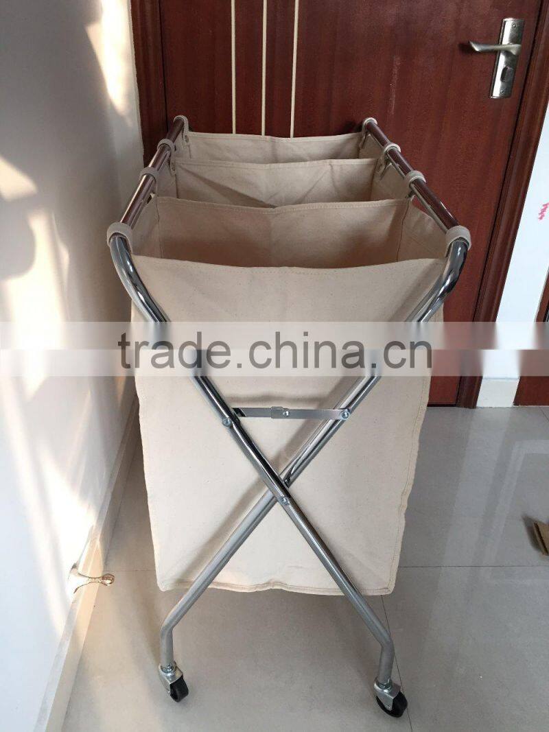 collapsible Chrome plating Four Section Canvas Laundry Sorter