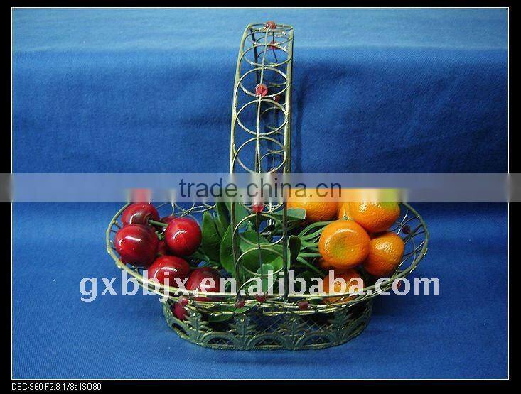 Rust egg shaped wire decorative with red pearl storage in hanging baskets with handle