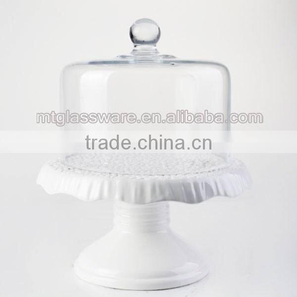 top grade high temperature resistance cake dome set glass cover with glass pedestal