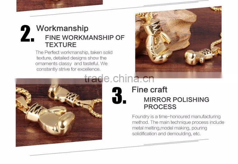 2017 Trending Fashion Stainless Steel Glove Boxing Gold Plated Men's Pendant Necklace