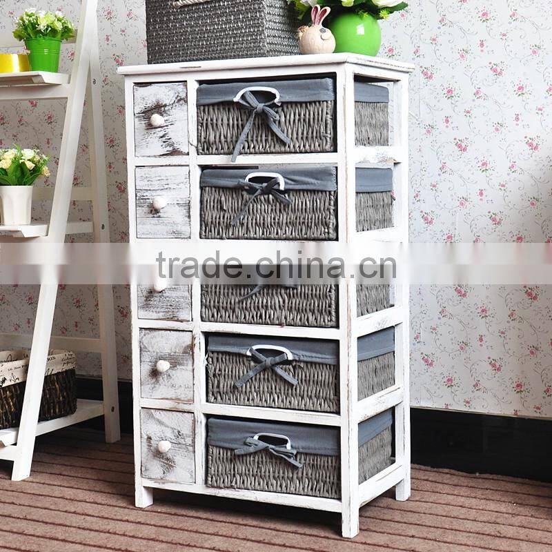 2016 high grade wicker basket drawers wooden cabinet