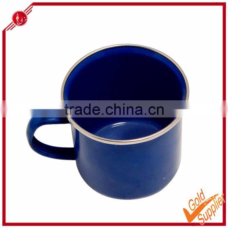 Blue enamel mug with stainless steel rim mug for sublimation